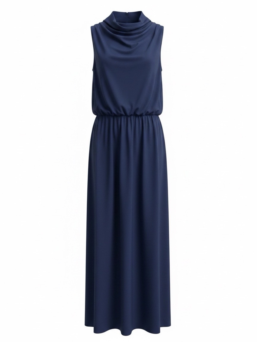 Sleeveless Navy Maxi Dress with Cowl Neck